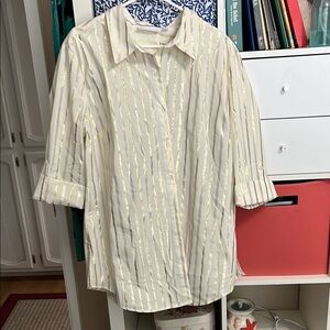 New York & Company Cream and Gold Button Down Shirt